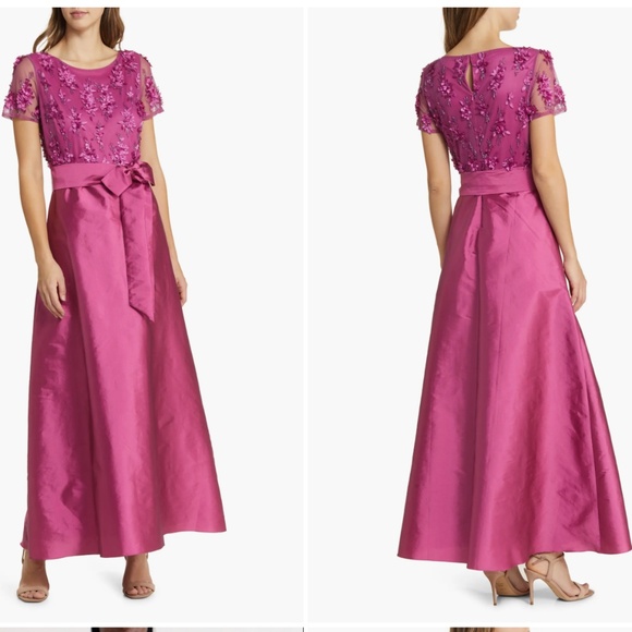 Pisarro Nights 3D Floral Bodice Beaded Gown - Magenta - 10 - Picture 1 of 13